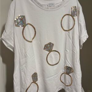 Mud Pie White Tee with Engagement Ring Design